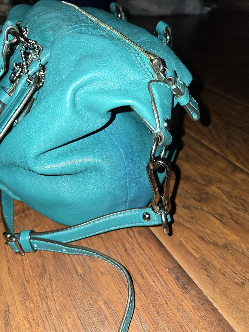 Coach Teal Leather Satchel with Removable Strap